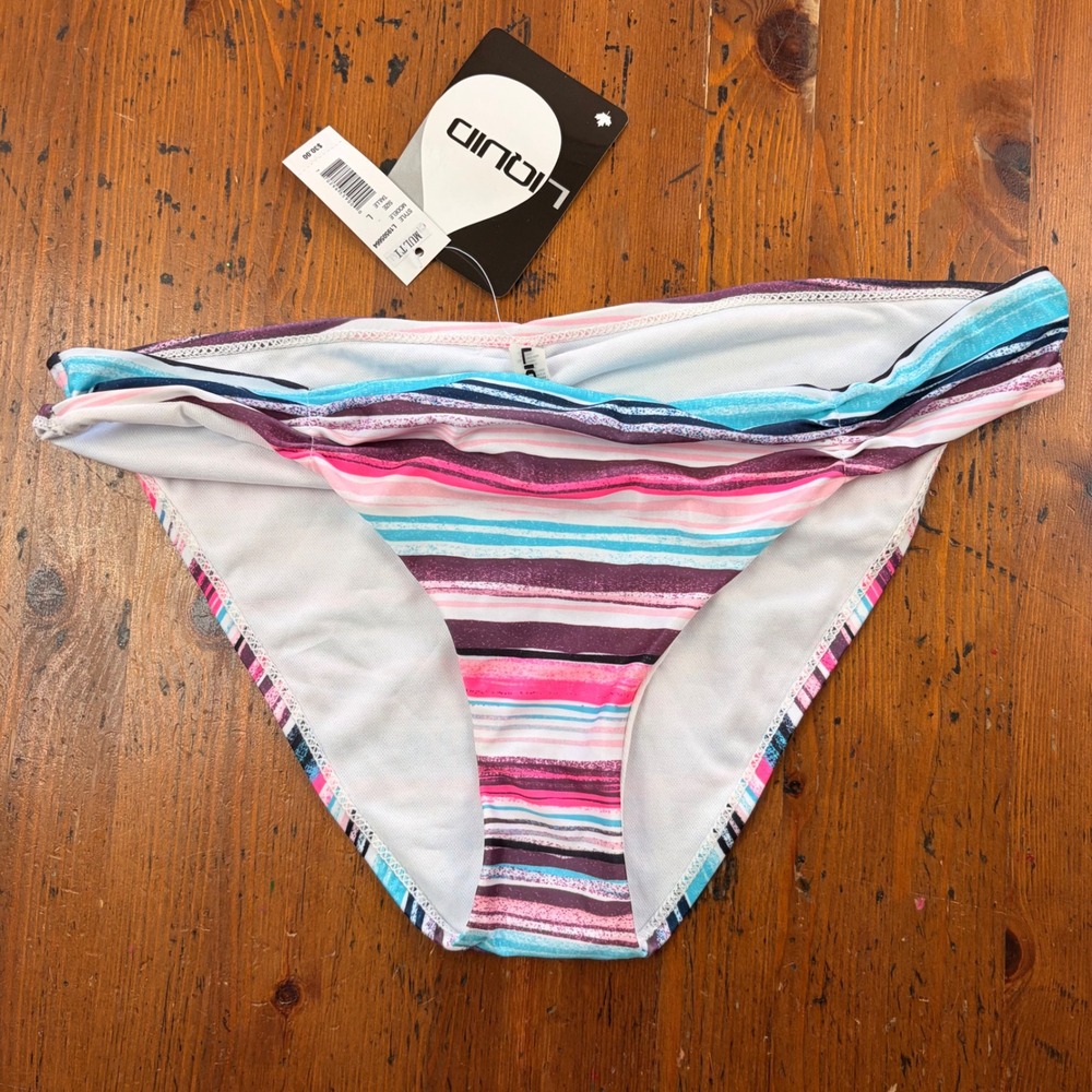 Liquid Striped Bikini Bottoms Swimwear Multi Color Size L